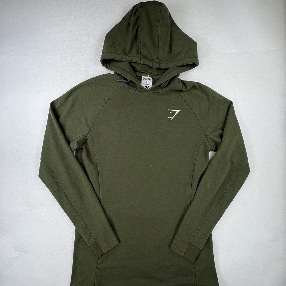 Gymshark Hoodie Mens Small Green Longline Pullover Gym Stretch Logo Training